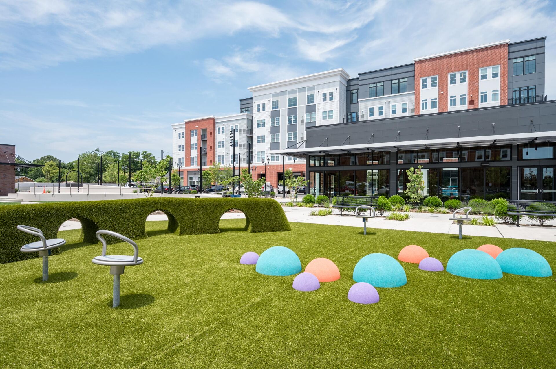 Turf-covered dog park.