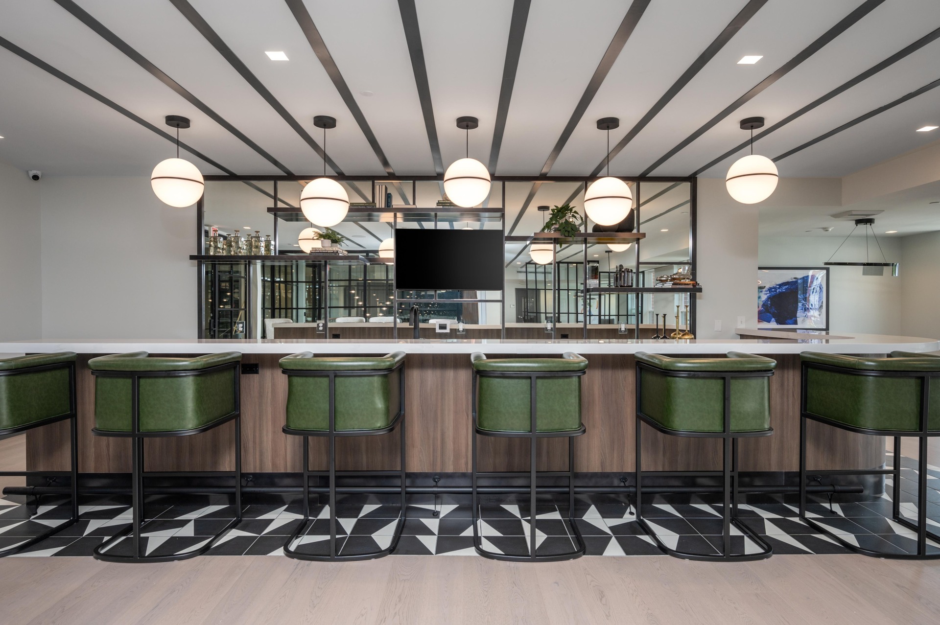 Bar area in the coworking lounge.