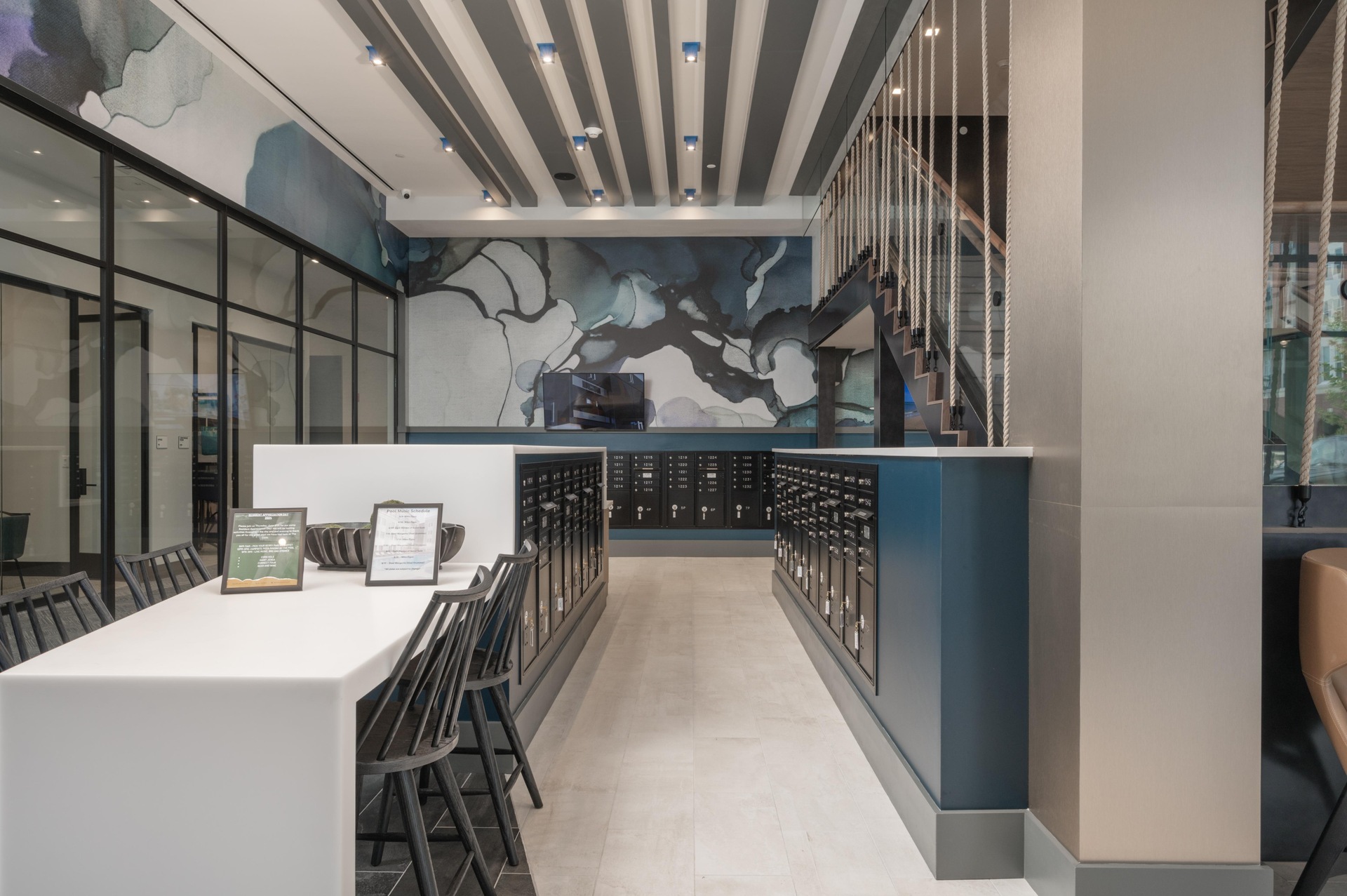 Mailroom in the lobby.