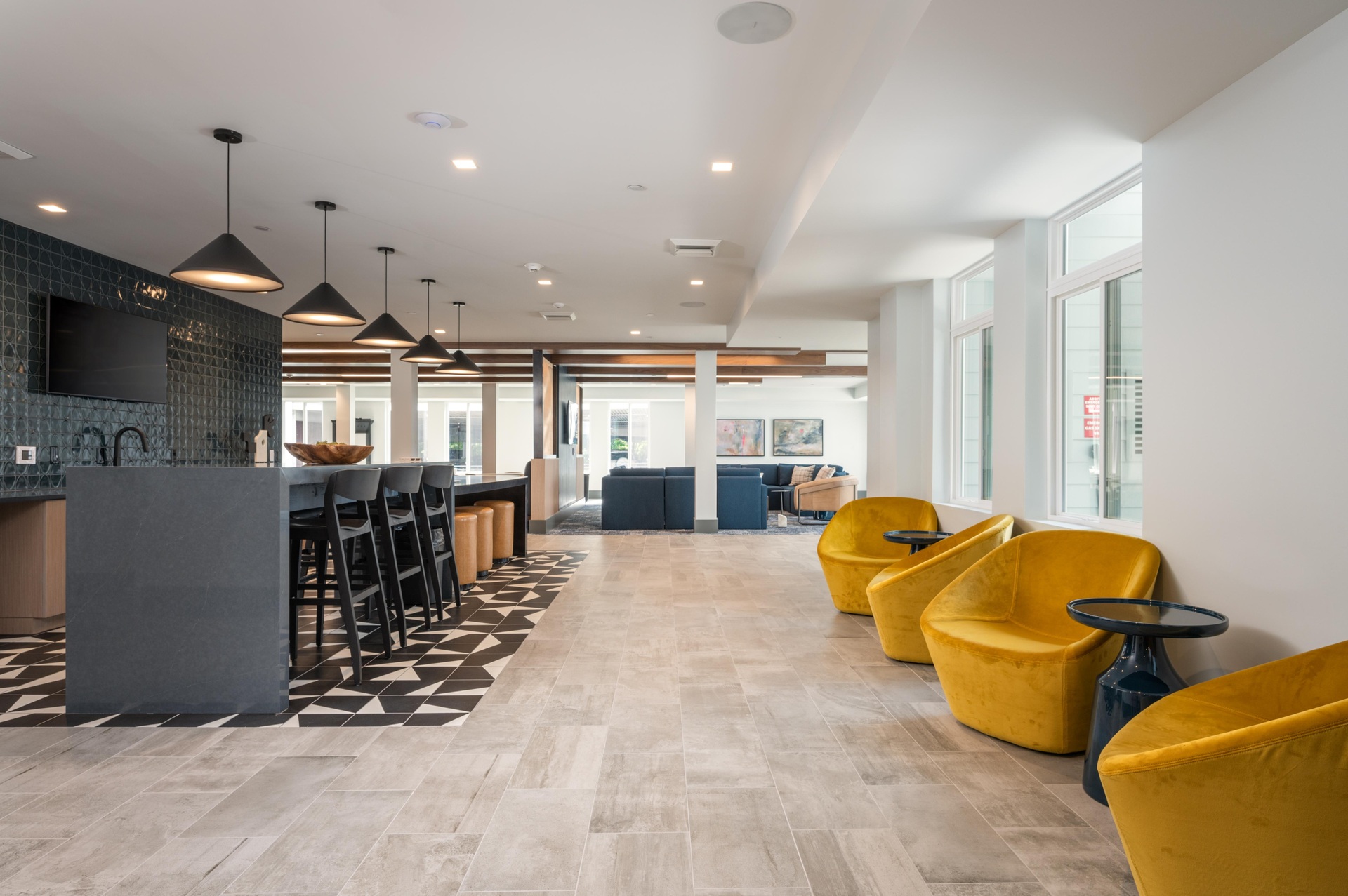 Resident lounge with a chef's kitchen.