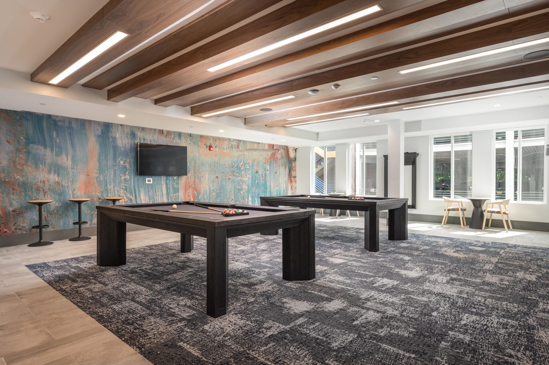 Resident lounge with a pool table.